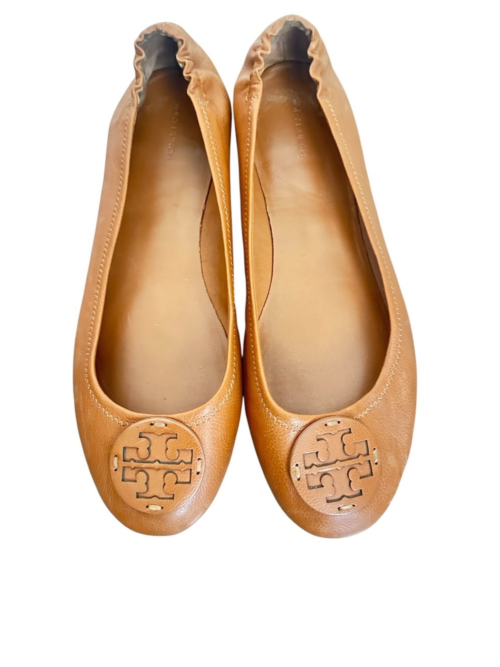 Tory Burch Tan Leather Logo Ballet Flats
